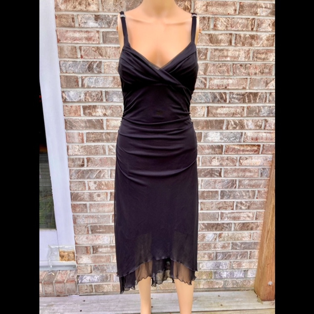 90s/Y2K Black Mesh Ruched Goth Midi Dress - Picture 7 of 9